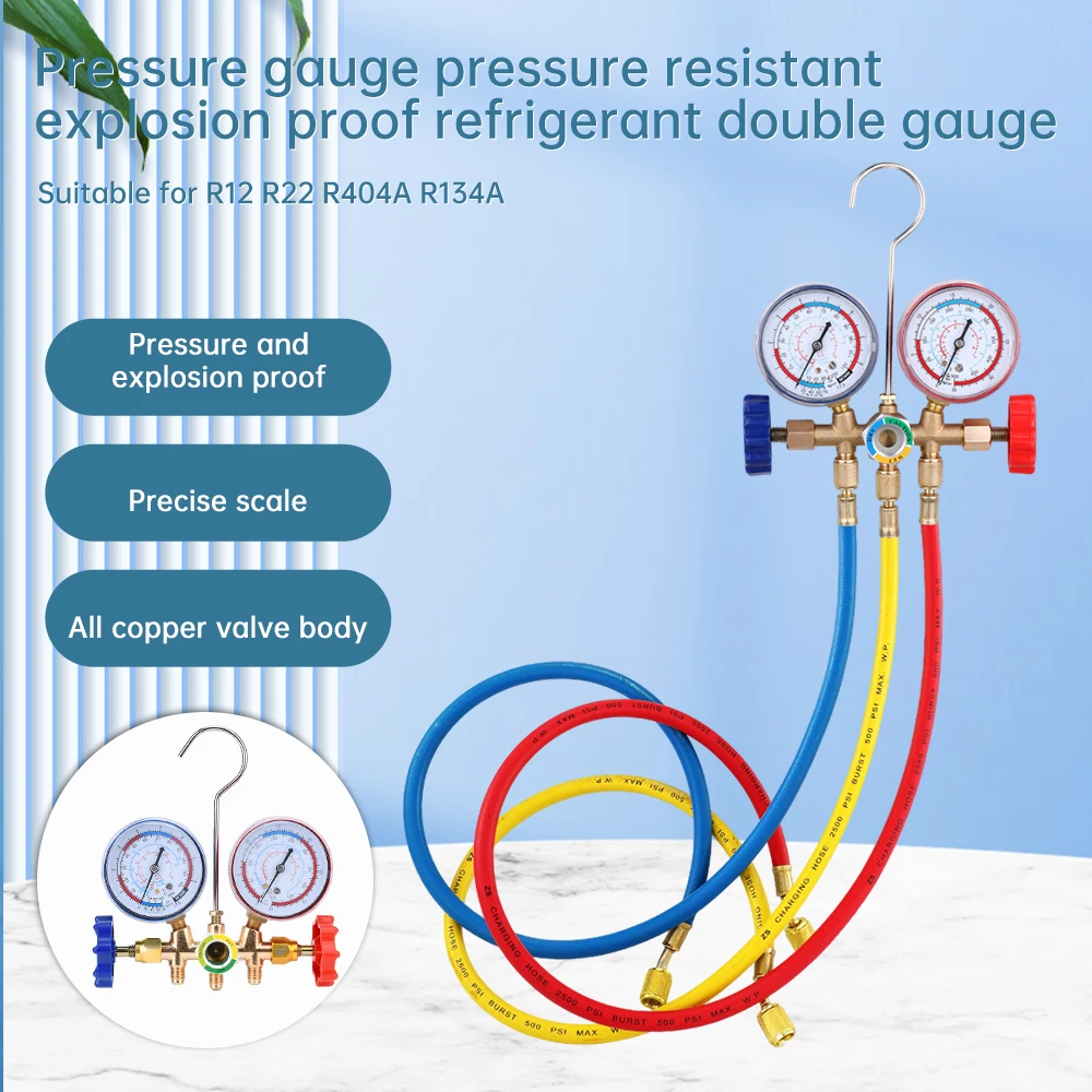 R12 R22 R404A R134A Manometro Aria Condizionata Con Tubo/Gancio Diagnostico Misuratore Collettore Set Servizio di Ricarica per Refrigerazione