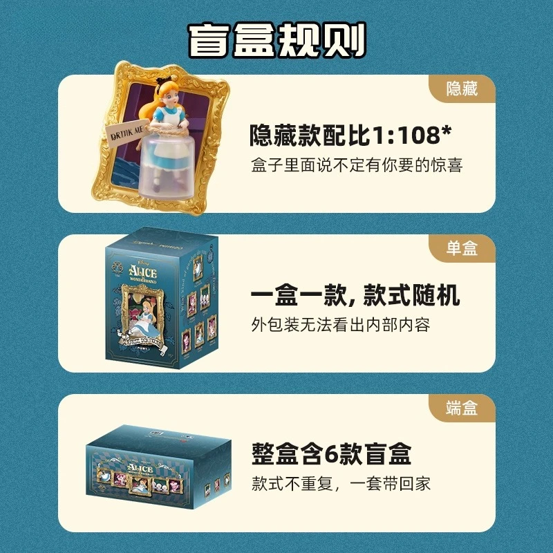 Colección de museo de Alicia de Disney, caja ciega, adorno de princesa decorado con lindo regalo de Alicia en el país de las Maravillas