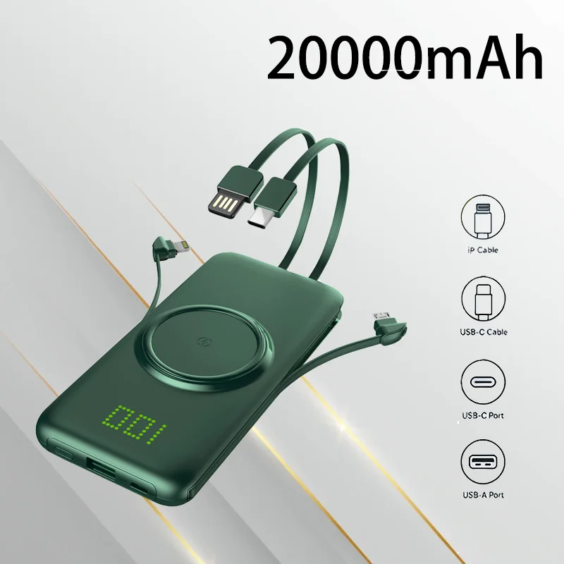 

Встроенный беспроводной внешний аккумулятор 20000 мАч, ультратонкий, с LED-дисплеем, большой емкости, портативное зарядное устройство