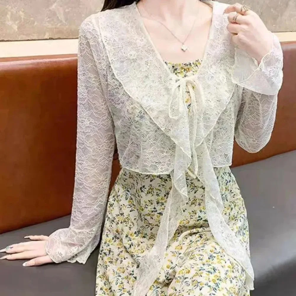 

All-match Lace-Up Blouses for Women Spring 2025 Women Solid Long Sleeve V Neck Ruffle Shirt Office Casual Blouse Blusas Mujer