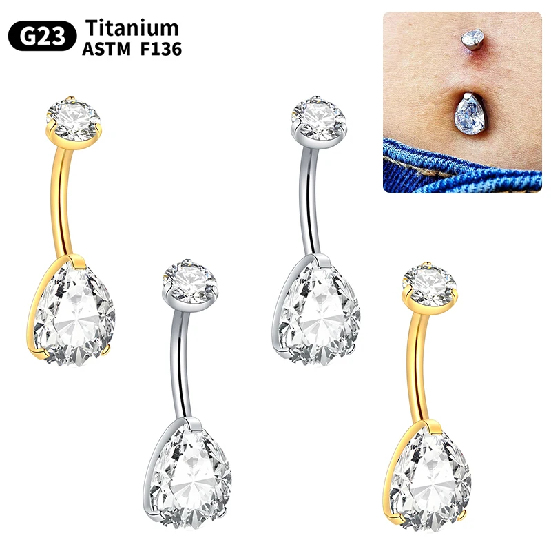 1PC Titanium Belly Button Ring Gold Color & Zircon Navel Earrings Belly Bar Sexy Body Piercing Jewelry Nombril Ombligo Barbells