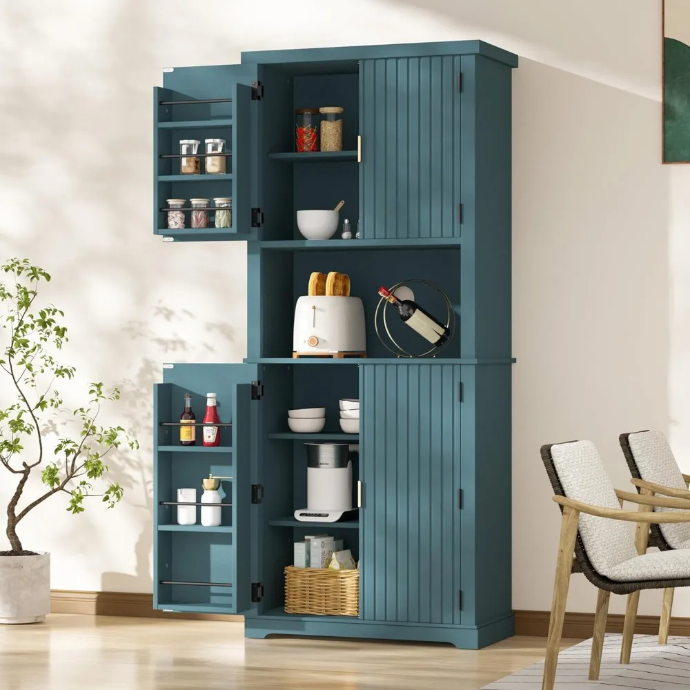 

72 Kitchen Pantry Cabinet, Buffet with Hutch, Freestanding Kitchen Storage Cabinets with Door Shelves & Adjustable Shelve