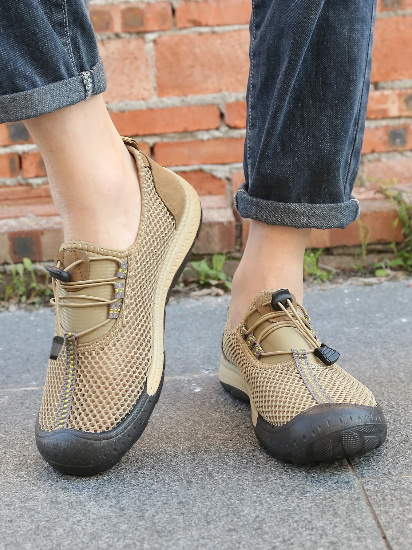 Atmungsaktive Mesh-Outdoor-Wanderschuhe für Herren, schnell trocknende Freizeitsneaker mit hohlem Obermaterial, verstellbarer Kordelzug zum Hineinschlüpfen, Alltagsschuhe – Detail 13