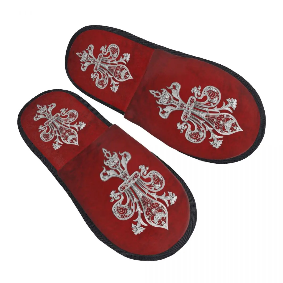 

Серебряные филигранные тапочки Fleur De Lis из пены с эффектом памяти, женские уютные теплые домашние тапочки Fleur-De-Lys с цветком лилии