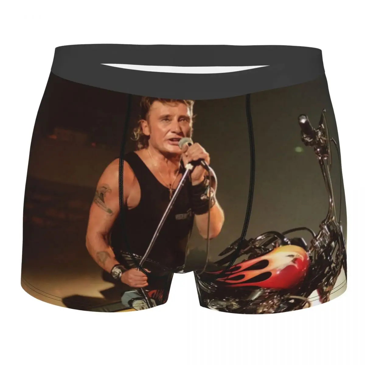 Custom Johnny Hallyday Motorcycle Underwear Men Stretch French Rock Singer Boxer Briefs Shorts Panties Soft Underpants For Homme