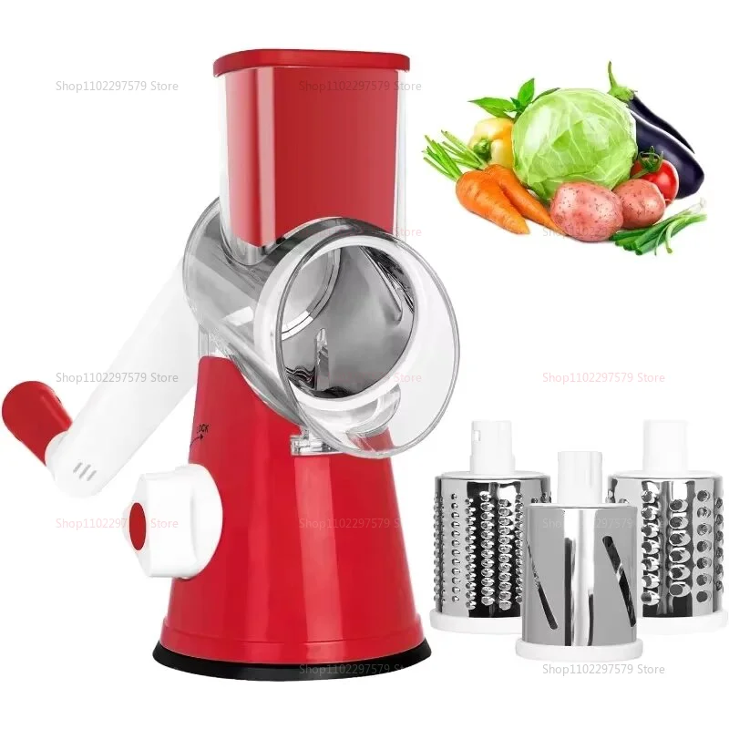 NEW Vegetable Cutter & Slicer Manual Kitchen Cheese Chopper Machine With 3 Sharp Drums Multifunctional Garlic Potato Shredder