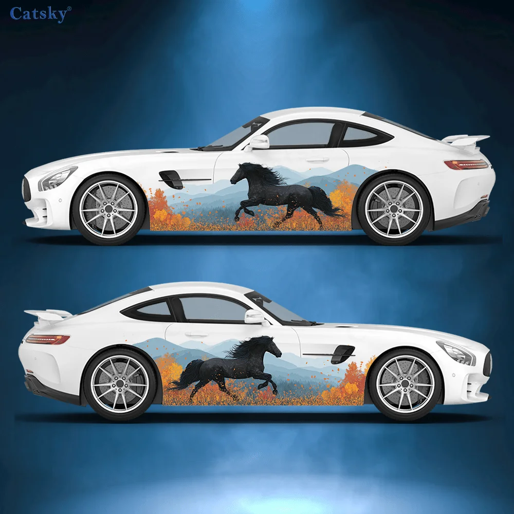 

Наклейка с изображением черной лошади, бегущей по лесу, подходит для автомобилей и грузовиков, прочная, устойчивая к выцветанию, легко устанавливается и снимается - E