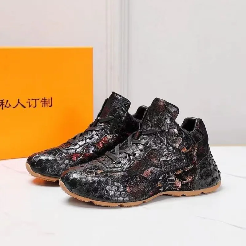 2025 new arrival Fashion Snake skin causal shoes men,women Genuine leather Sneaker PDD71