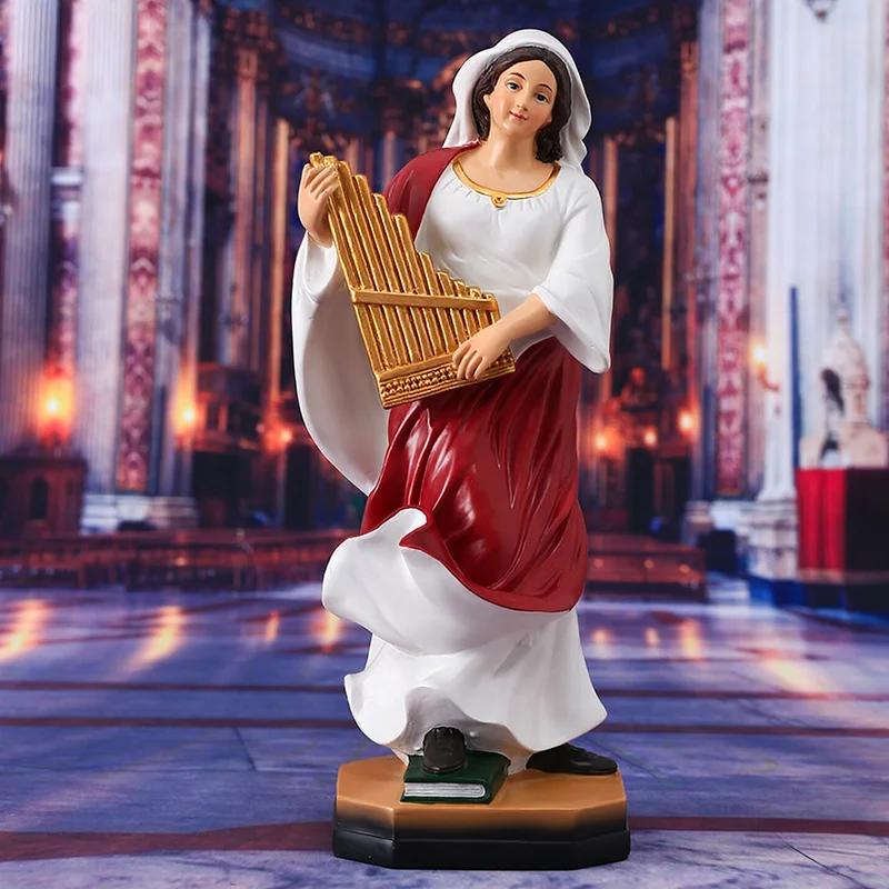 31CM Saint Cecilia Statue Resin Figurine Patron Saint of Music Catholic Religious Ornament Church Home Decoration Christian Gift