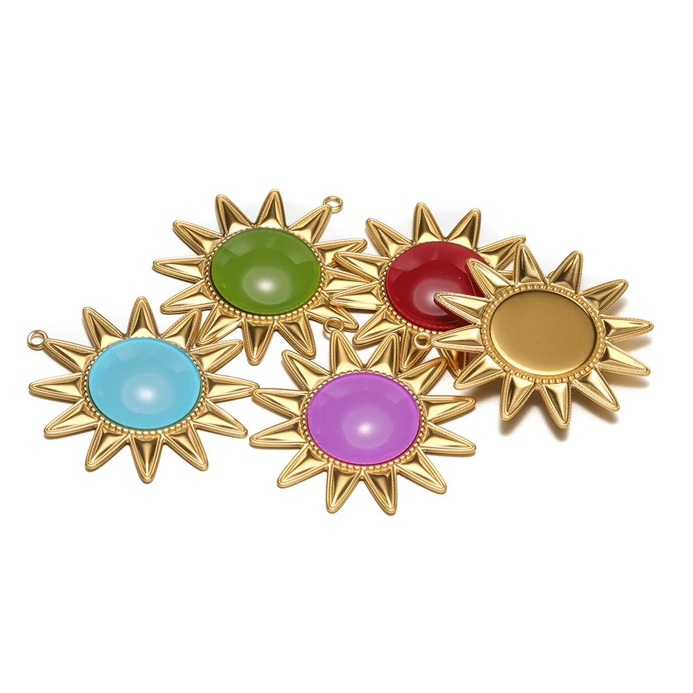 

2pcs 18K Gold Plated Stainless Steel Big Sun Pendants Gemstone Charms for DIY Jewelry Necklace Making Bracelet Earrings Findings