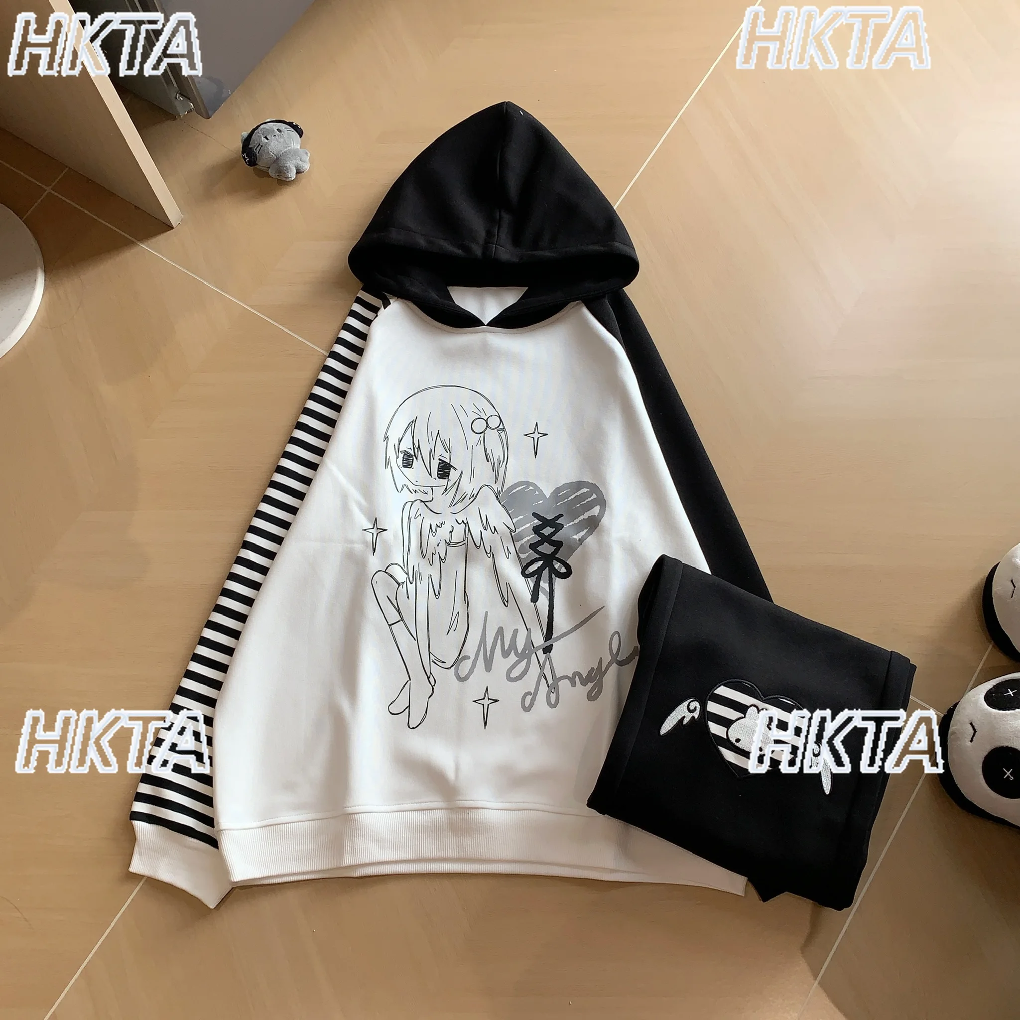 Color a juego costura a rayas versátil diario de manga larga sudaderas de lana chaqueta de invierno nuevo abrigo cálido con capucha sudaderas con capucha para mujer