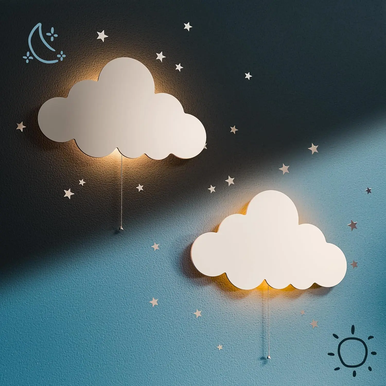 

2 Pack Cloud-Night-Light for Bedroom, Battery Operated Wall Lights, Dimmable Wall Sconce with Switch, Cloud Lights for Baby Room