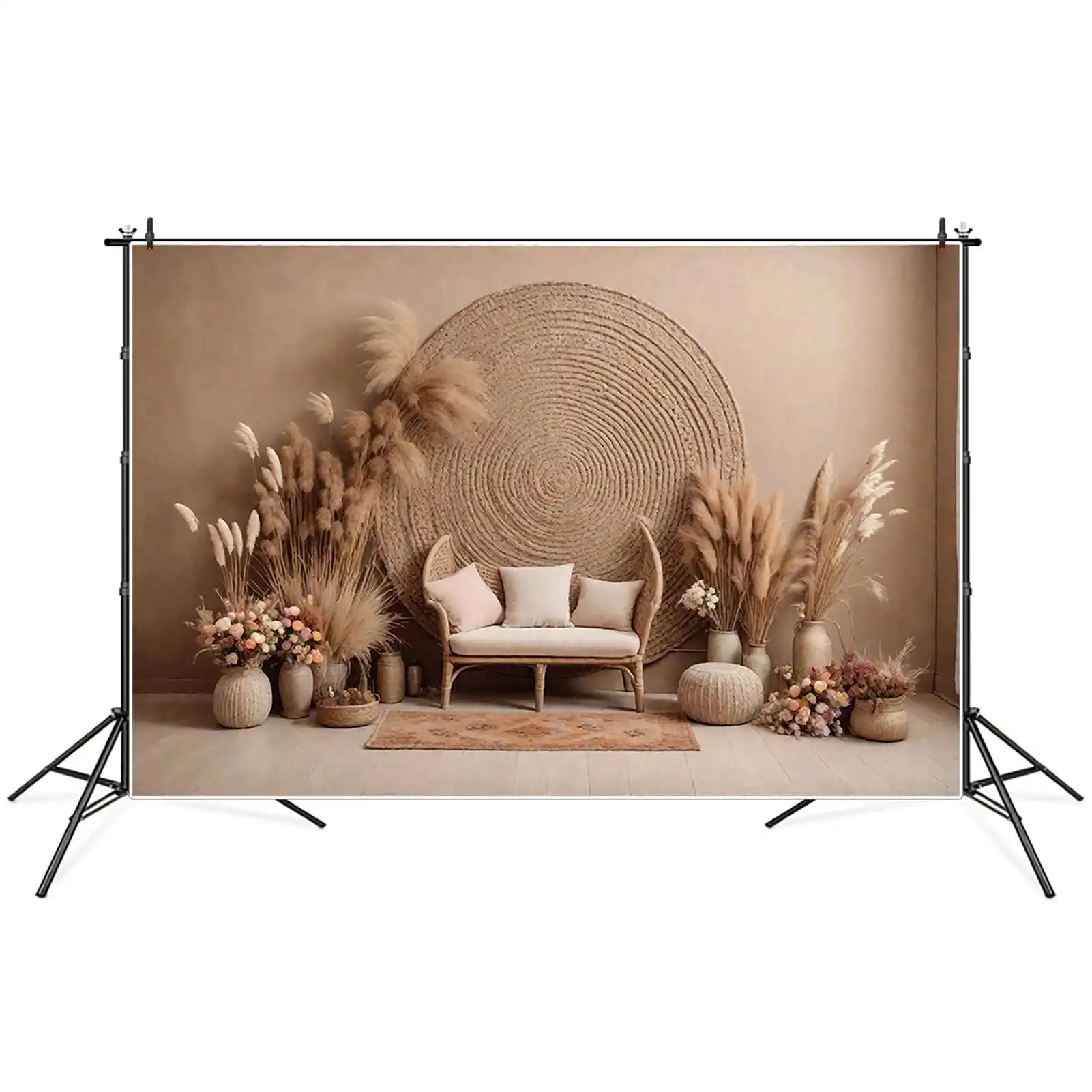 Mond. qg Böhmen Wand Hochzeit Hintergrund Mädchen Blumen trockenes Gras Vintage Hintergründe benutzer definierte Party Dekoration Photo zon Requisiten