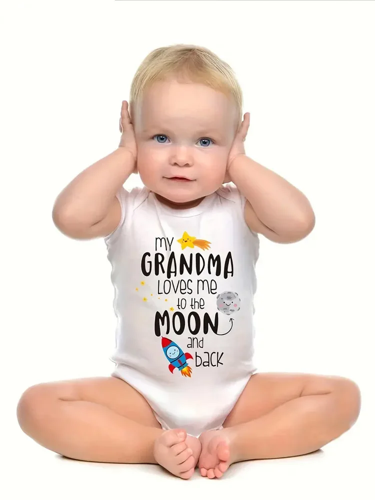 My Grandpa Loves Me To The Moon and Back Cute Letter Printed Newborn Baby Romper Bodysuit Soft and Comfortable Baby Onesie