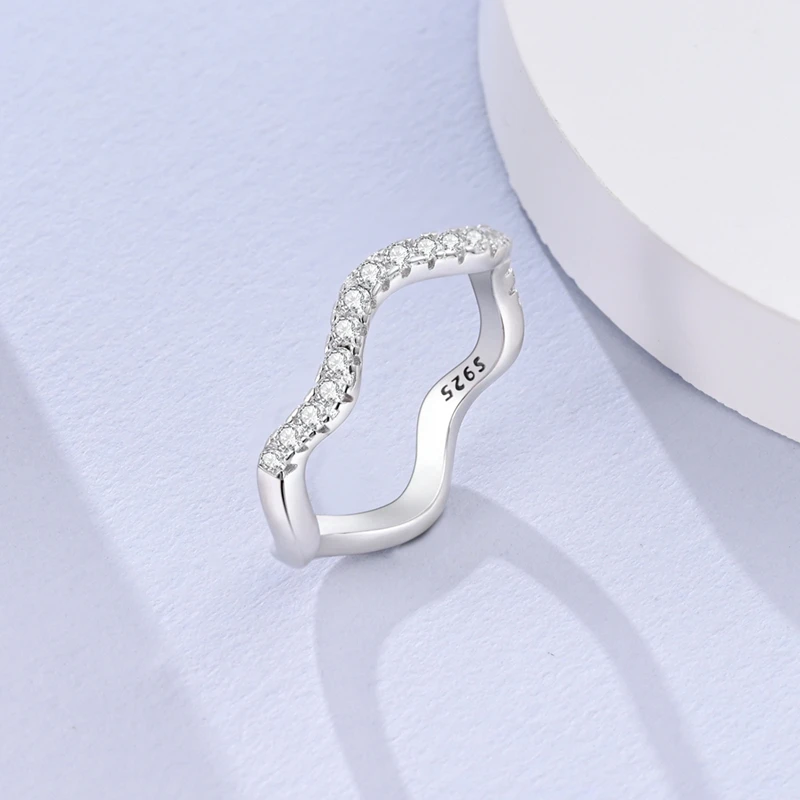 Original-Ring aus 925er-Sterlingsilber, funkelnde, einfache, stromlinienförmige Ringe für Frauen und Mädchen, Schmuck, Geburtstag, Jahrestag, Geschenke