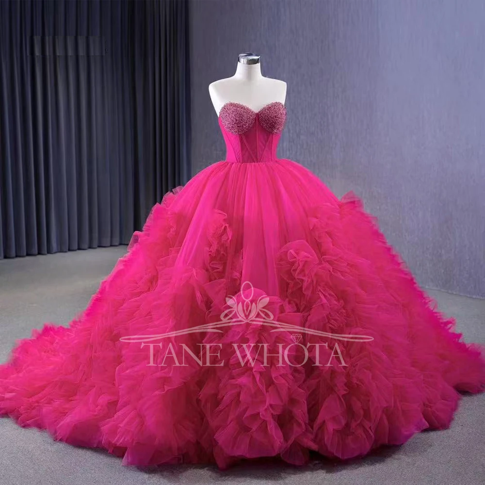 

Роскошное милое платье Quinceanera без рукавов Vestido De Debutante 15 Anos на шнуровке сзади с бисером розово-красное бальное платье по индивидуальному заказу