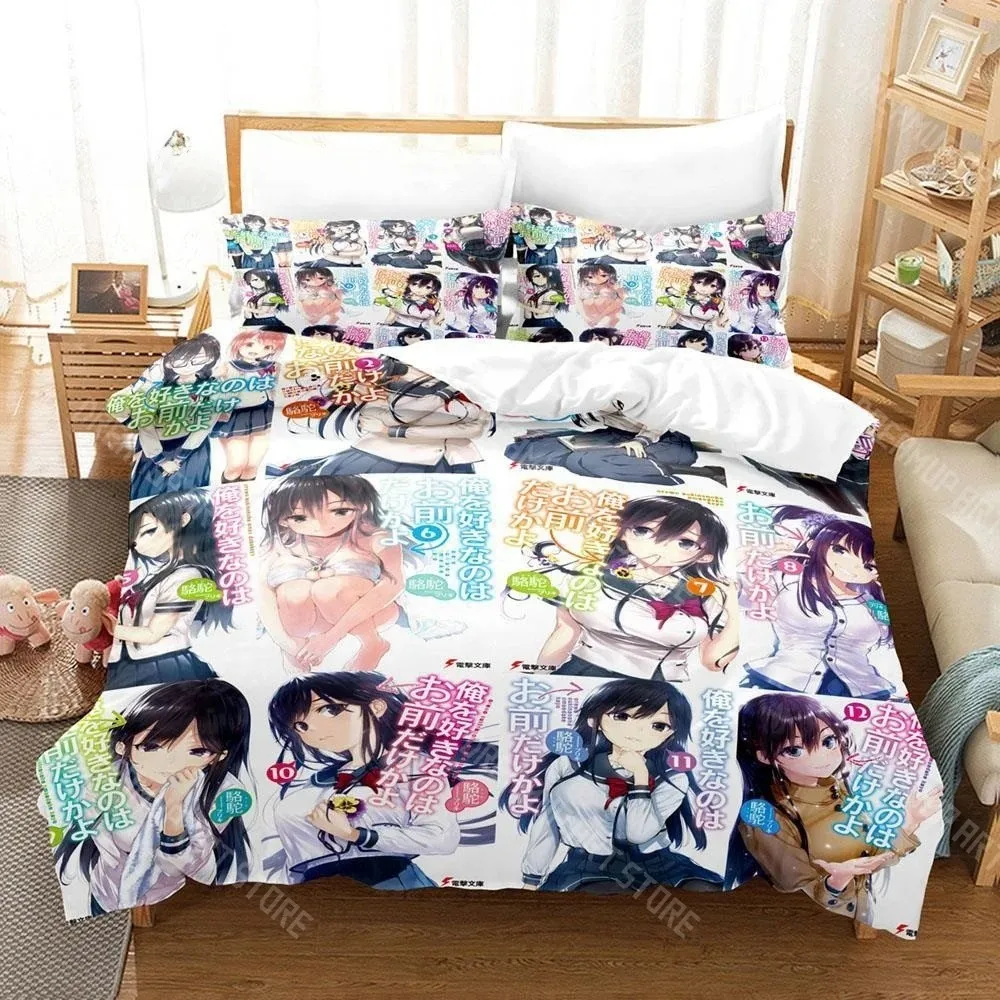 Juego de Ropa de Cama con Estampado 3D de Anime Oresuki para Niños y Niñas, Funda de Edredón y Funda de Almohada, Tamaños Individual, Matrimonial, Queen y King