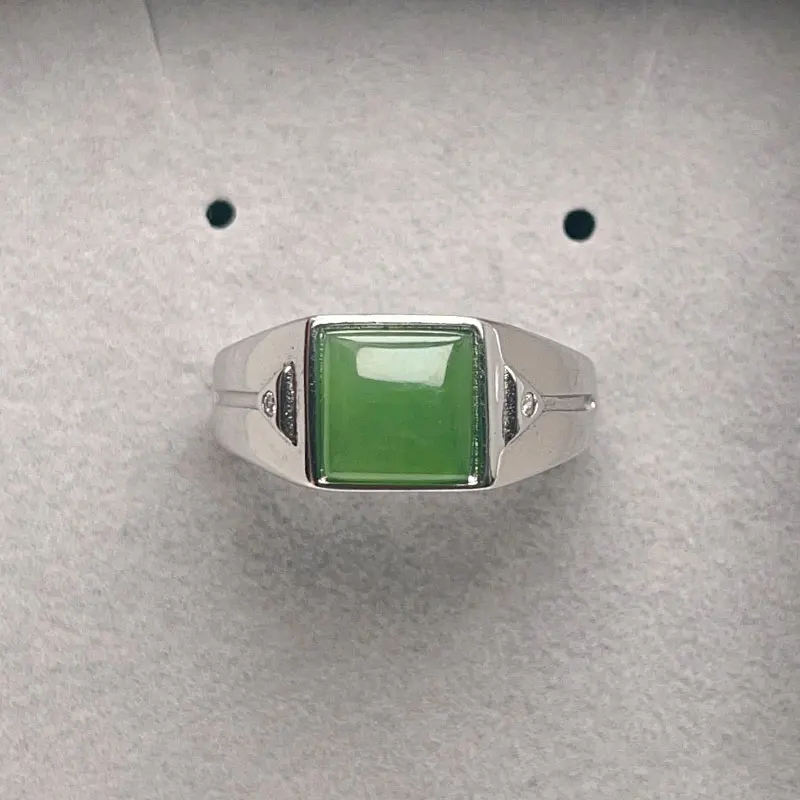 

Classic design 925 Silver Wedding Ring for Men Natural Green Jade Ring with Certificate 8mm*8mm 2.5ct 925 Silver jasper Jewelry