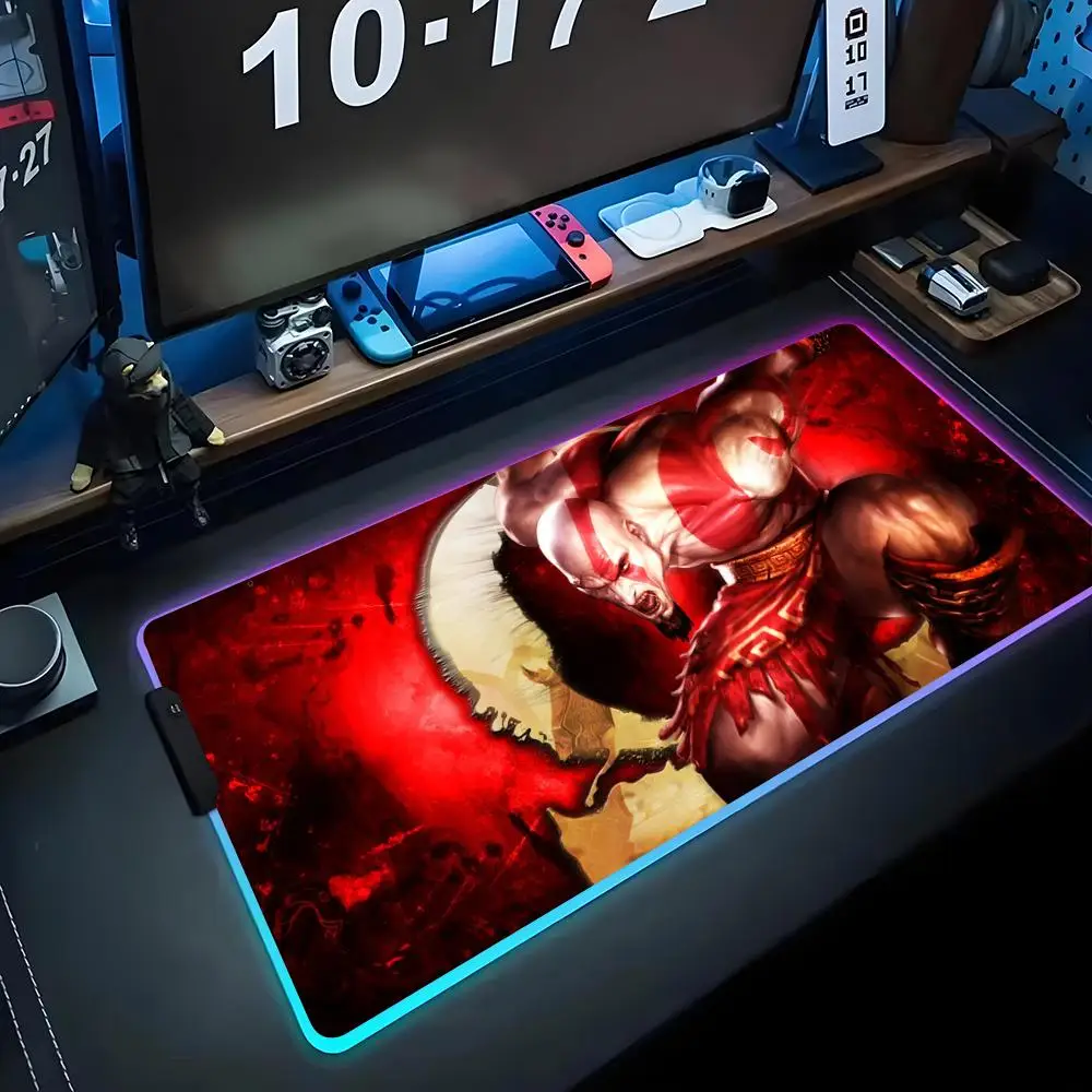 

Kratos Rage wallpaper Mouse Pad RGB Gaming Mousepad Big LED Pad PC Desk Mat Luminous Mouse Pad Large Keyboard Mats Table Rug Wit