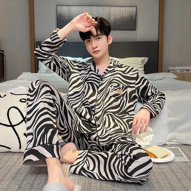 

New Men Pajamas Cotton Long-sleeved Fall Youth College Students Loose Large Size Homewear Suit Men's Casual Can Be Worn Outside