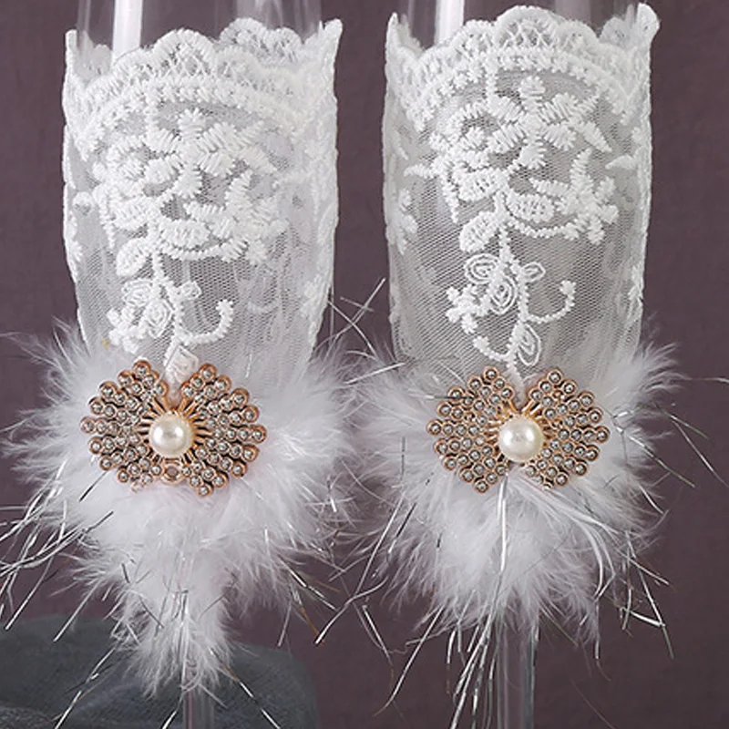 Bruiloft vierdelige set servies en glazen beker voor bruid en bruidegom Bruiloftsbenodigdheden voor banketten