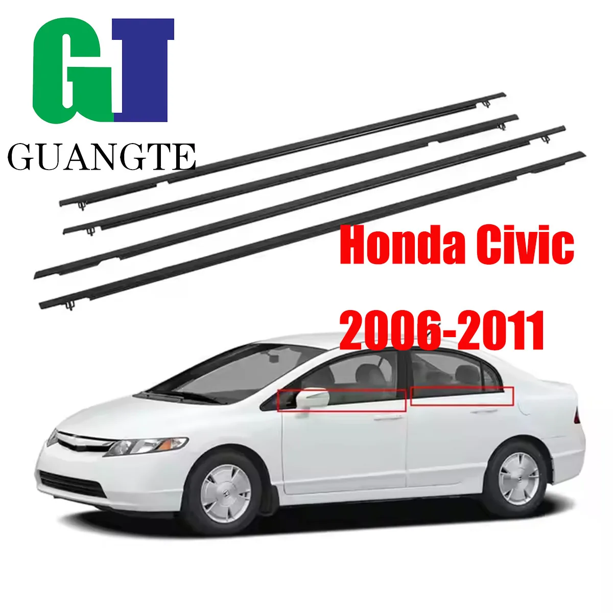 Black Car rubber Weatherstrip Glass Window Molding Trim Seal Belt Compatible with Honda Civic 2006-2011 72410-SNA-A01