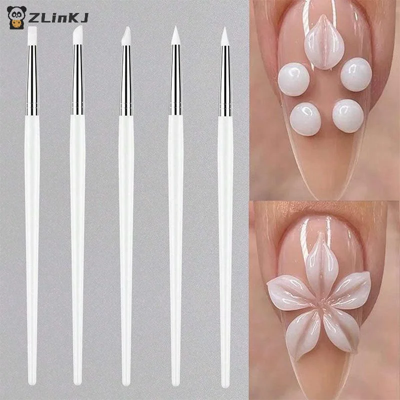 ▶5Pcs/Set Silicone Nail Art Pen Brush UV Gel Polish Tip 3D Image DIY Dotting Polish Brushes Sculpture Pen DIY Manicure Tool