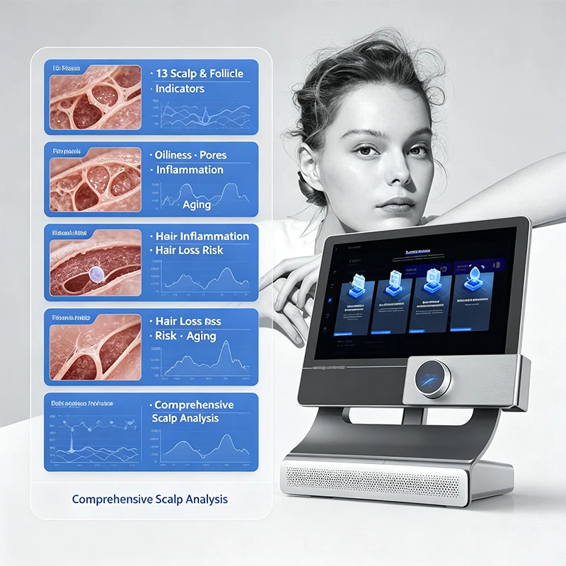 T5 AI Scalp Analysis Machine 13 Test Indicators Custom Report Watermark Function For Beauty Business With 19 Languages