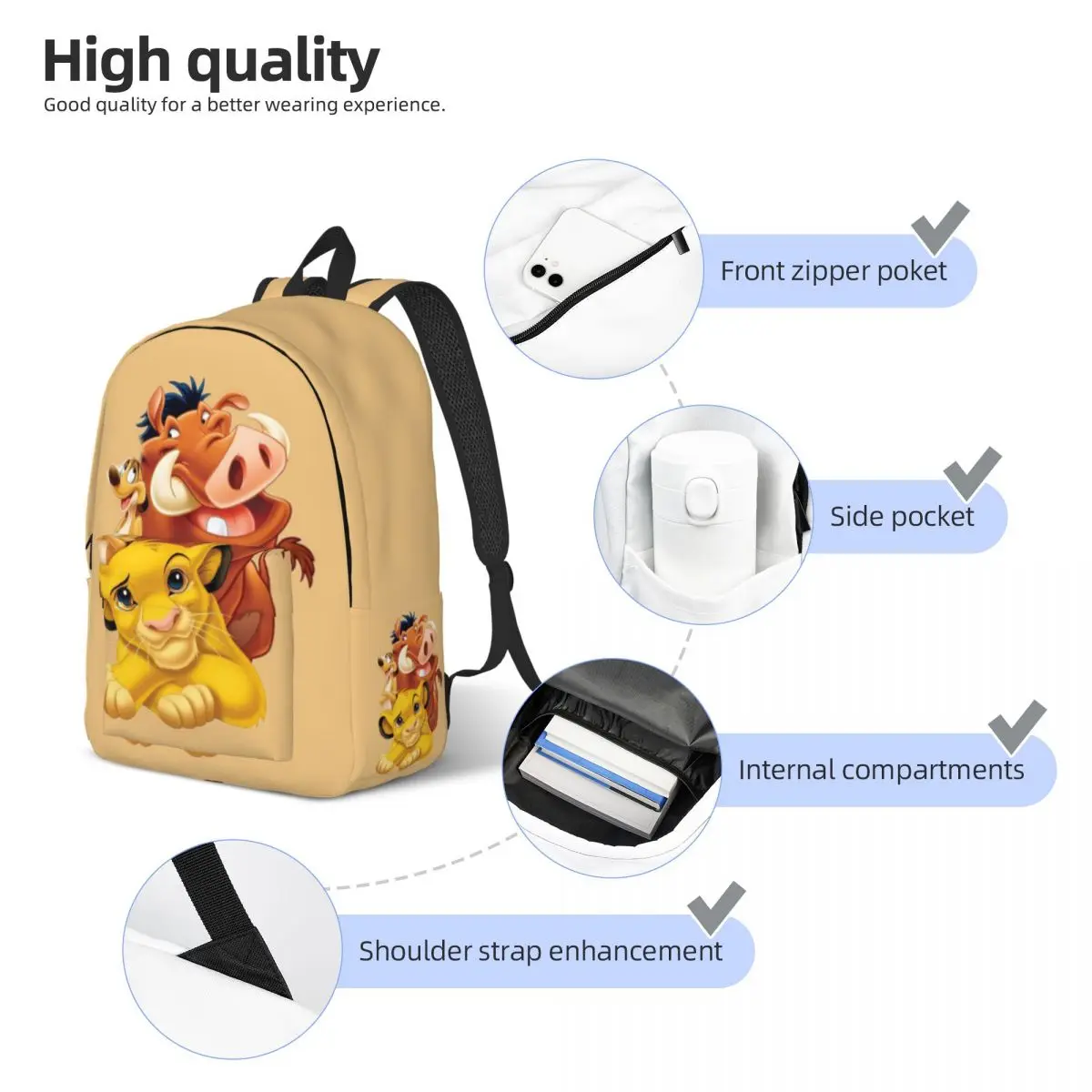 Custom Hakuna Matata The Lion King Canvas Backpack College School Students Bookbag Fits 15 Inch Laptop Simba Pumbaa Movie Bags