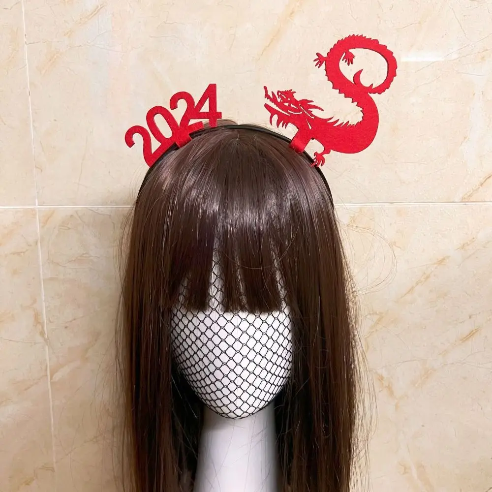 Chinese New Year Dragon Headband Happy New Year Party Red Hair Band for Children Women Festival Headwear Photography Props