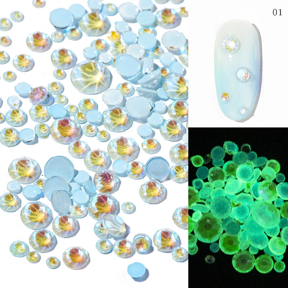 

6 Bags Luminous Manicure Diamond Gems Nails Rhinestones Embellishments Drill Decoration Colorful Premium Durable Nail Art Home