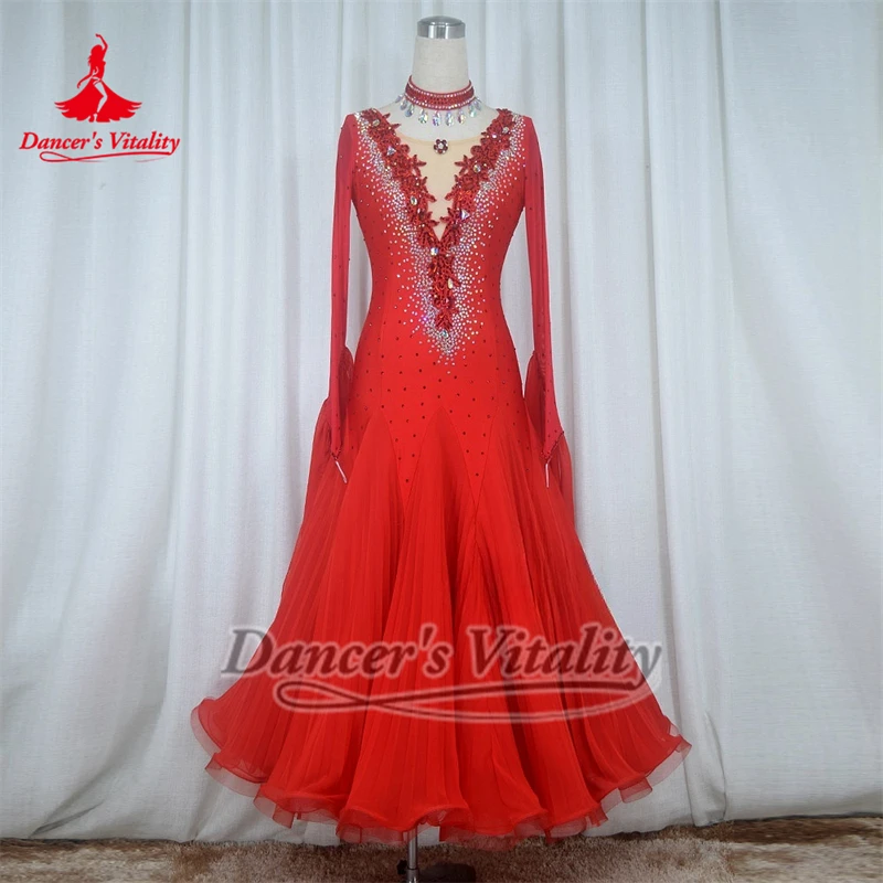 Danser Vitaliteit Volwassen Sexy V-vormige Rug Ballroom Dans Plooirok Slinger Uitvoeren & Wedstrijd Jurken Wals Outfit Aangepaste