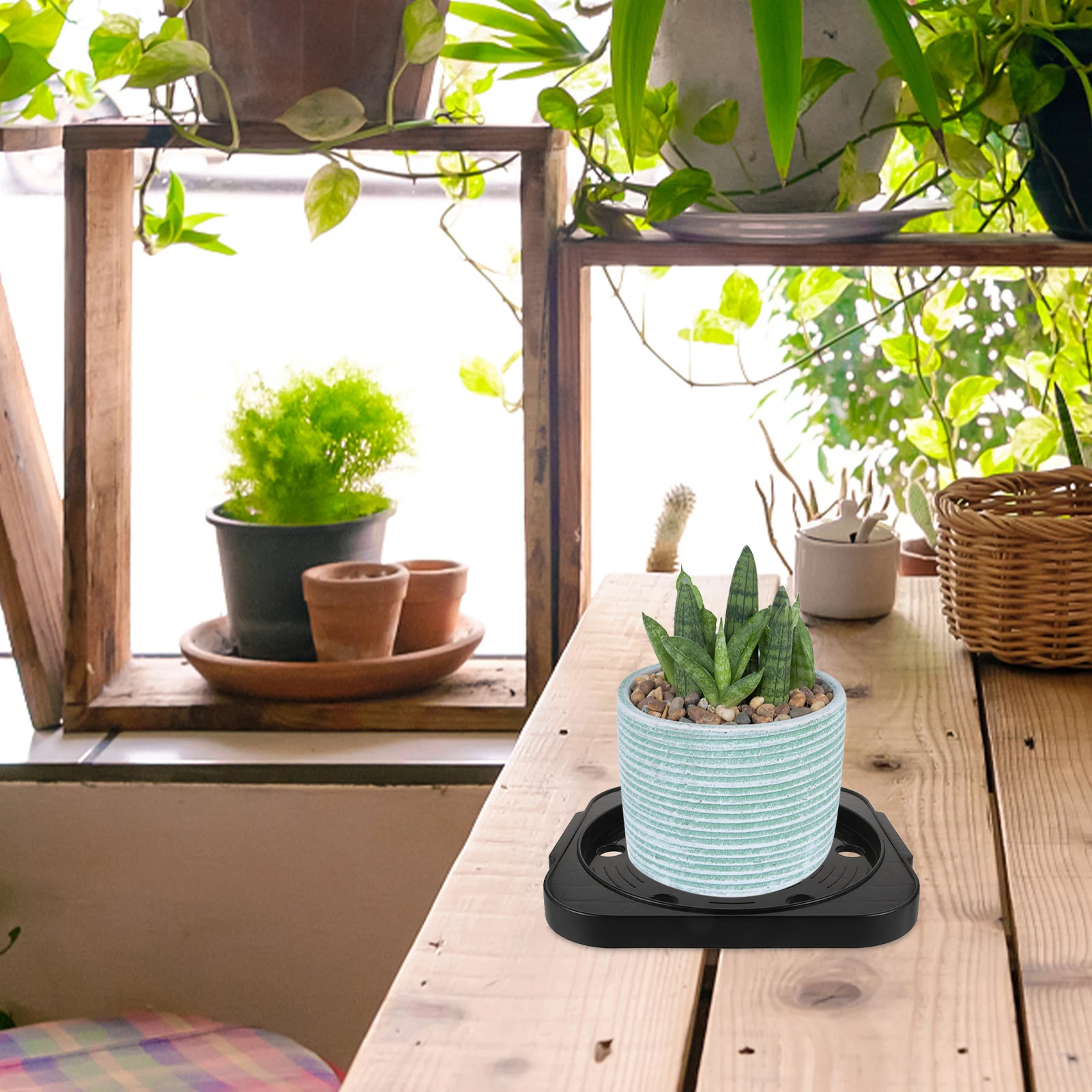 

Propane Tank Stand Gas Cylinder Base with Wheels Movable Rack for Outdoor Black Plastic Suitable Flower Pots