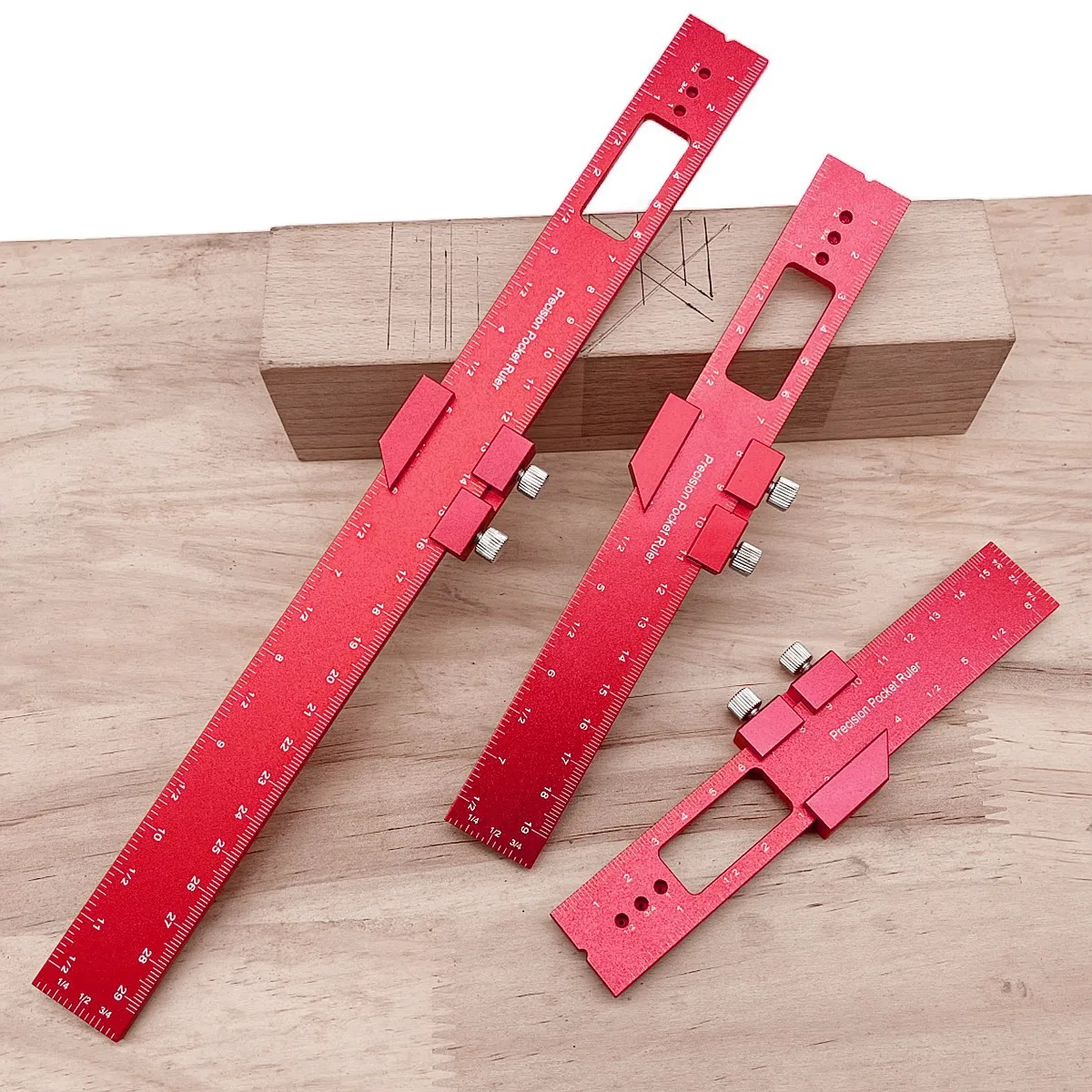 Precision Positioning Pocket Ruler Woodworking  45 Degree Angle 16/20/30cm Scriber Imperial Metric Scales Alloy Measuring Ruler