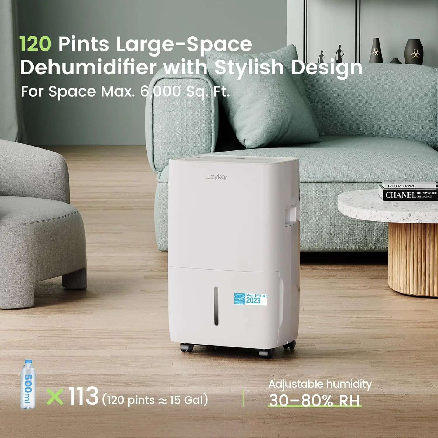 120   Dehumidifier for Spaces up to 6,000 Sq. Ft at Home, in Basements and Large Rooms with Drain Hose an