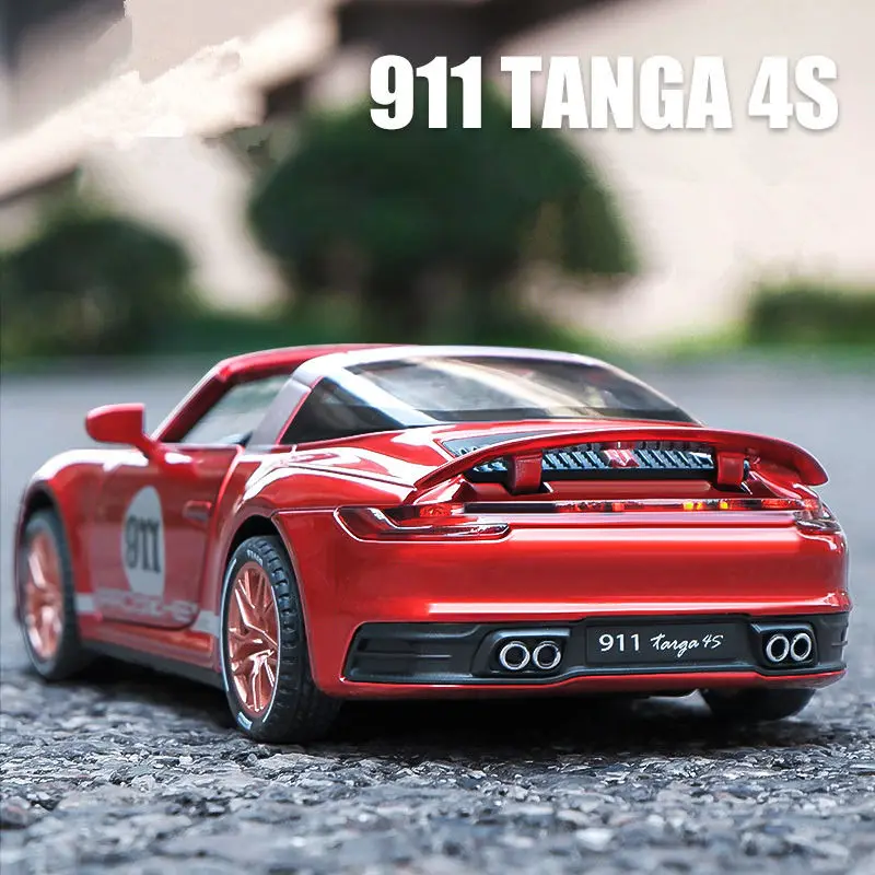 1/32 911 RSR TARGA 4S Alloy Sports Car Model Diecast Metal Toy Racing Vehicle Car Model Simulation Sound and Light Kids Toy Gift