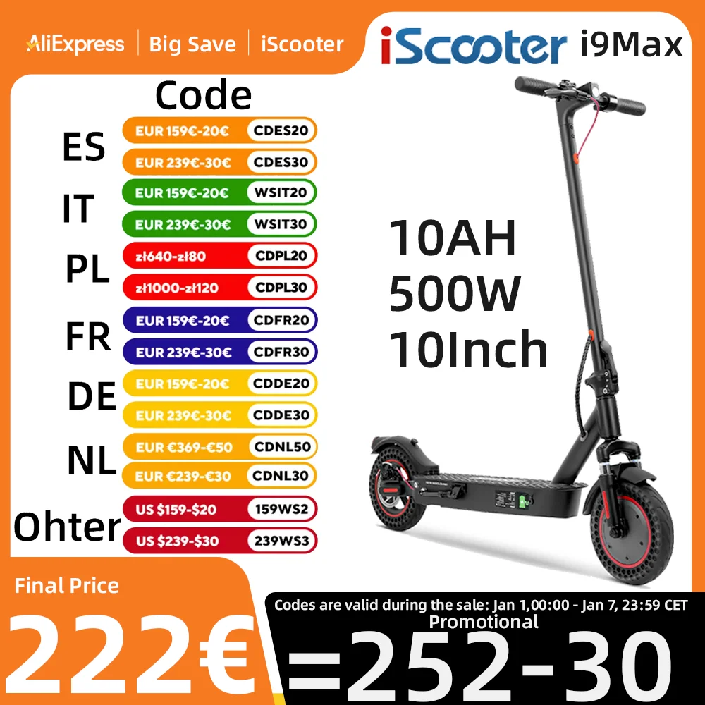 iScooter i9Max Electric Scooter 35km/h Adult Electric kick scooter E-Scooter 30-40 km 10