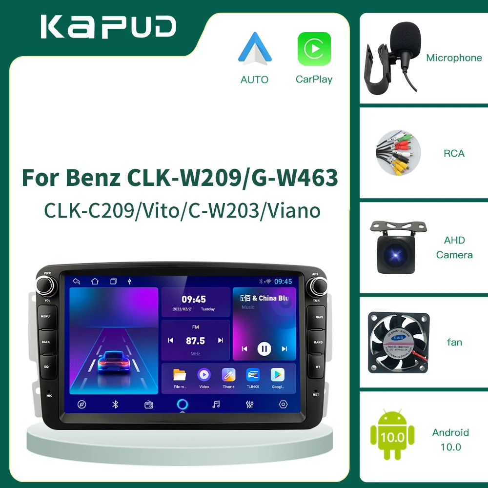 Kapud Android 10 Radio Stereo Car Multimedia Player For Mercedes Benz W203 Vito W639 Vaneo CLK W209 W210 CarPlay Navigation DSP