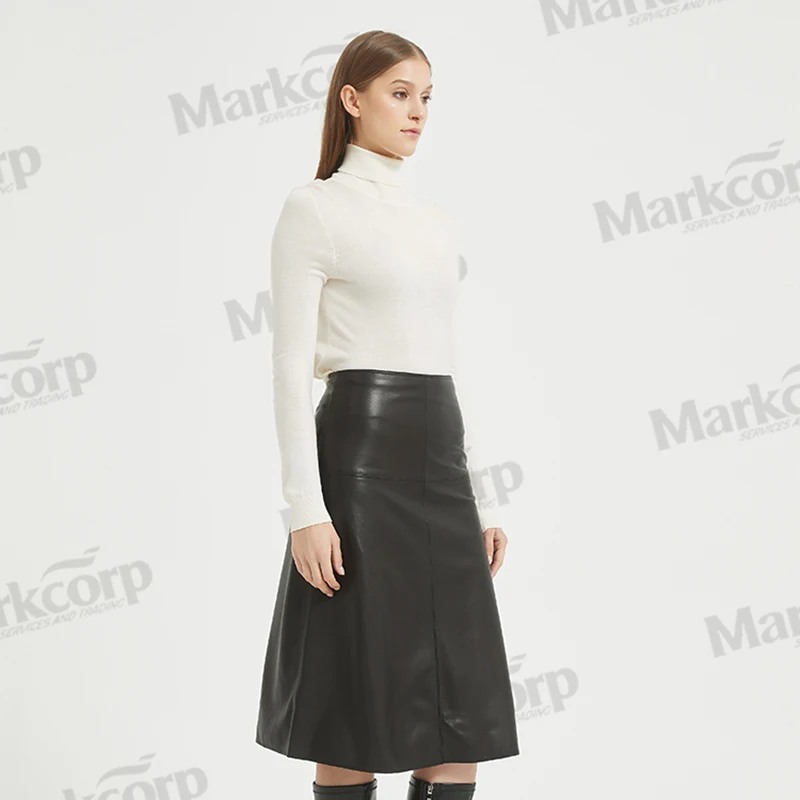 Markcorp Semi-vegetable tanned sheepskin high-waisted A-line leather skirt