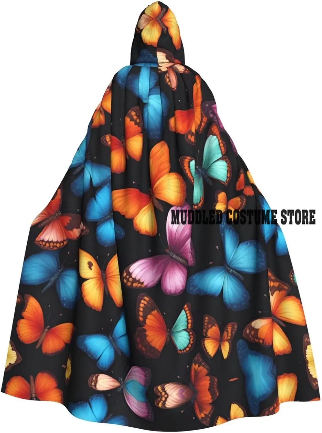 

Красочный принт бабочки Хэллоуин плащ с капюшоном костюм унисекс волшебник ролевая игра