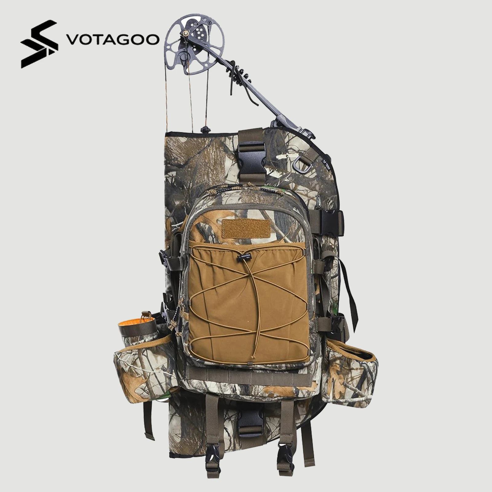 VOTAGOO GEAR Hunting Backpack with Bow Holder Saddle Bag for Compound Bow Outdoor Camo Tactical Pack