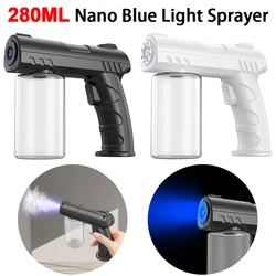 280 ml nieuwe stijl draadloos elektrisch ontsmettingsmiddel kapper spuitfles USB Nano blauw licht stoomspray desinfectiepistool tuinhuis