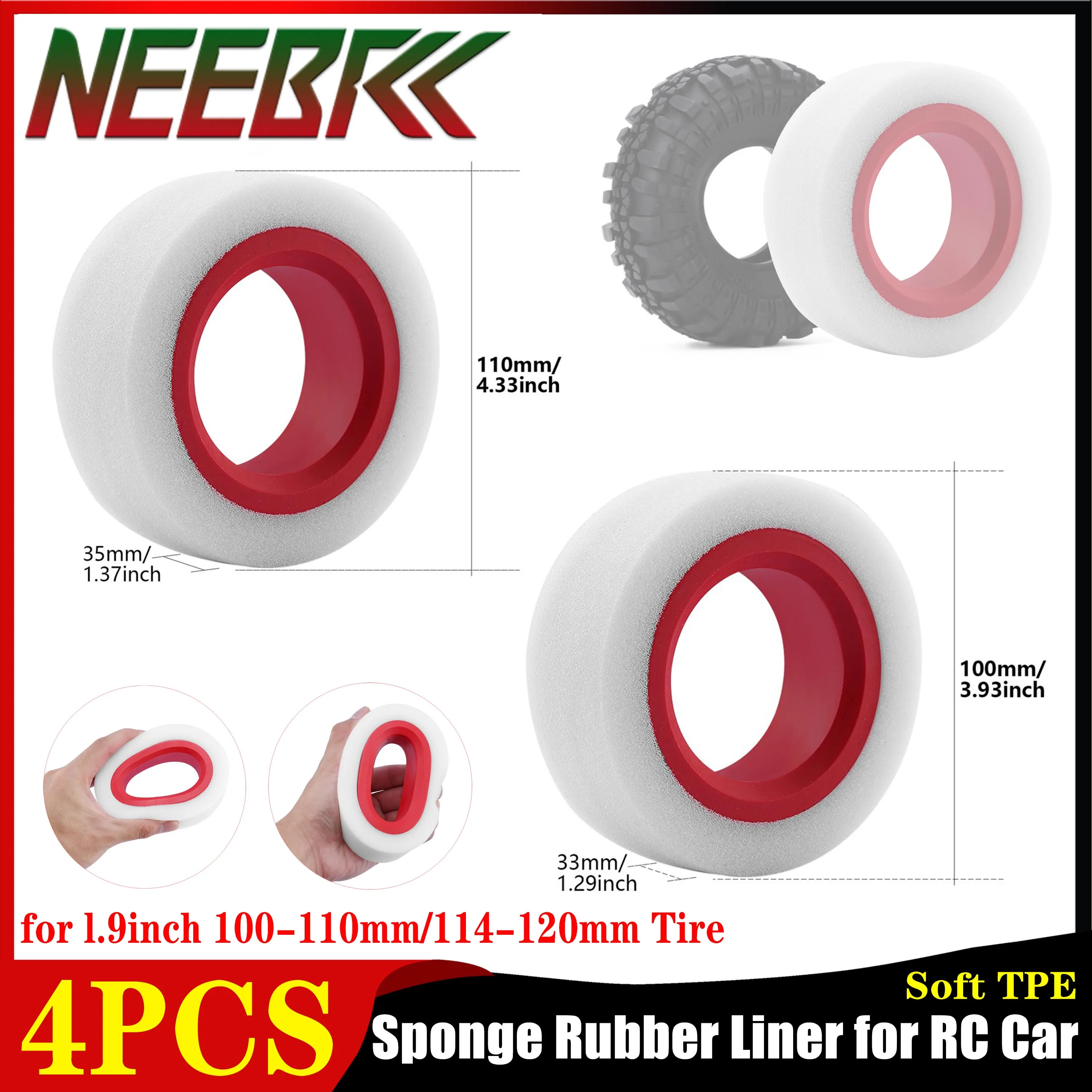 

4PCS NEEBRC 1.9inch Soft Sponge Rubber Liner TPE&Dual Stage Foam for 1/10 RC Crawler Car Tires TRX4 TRX6 Axial SCX10 90046 Parts