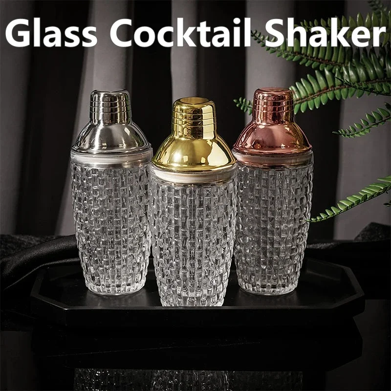 

Glass Cocktail Shaker Kit Crystal Cocktail Shaker, 17oz Martini Shaker with Leakproof Metallic Steel Lid&Strainer for
