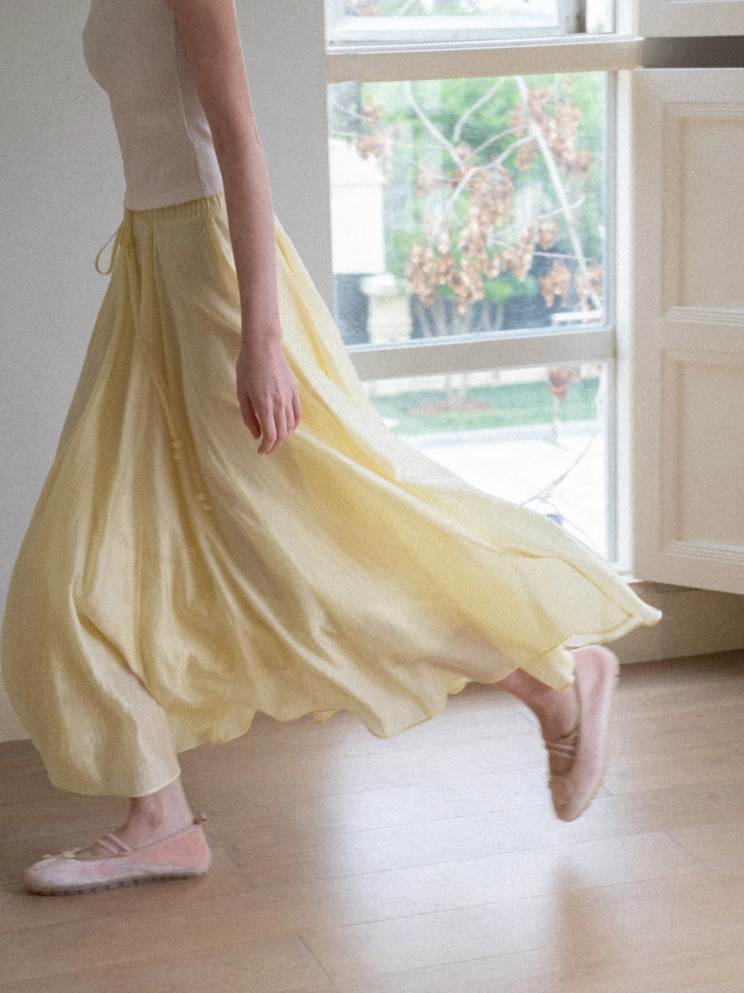 

Yellow Elastic Waist Half Skirt with Belt for Women Summer Korean Style Pure Color Casual Long Skirt Eggka Brand