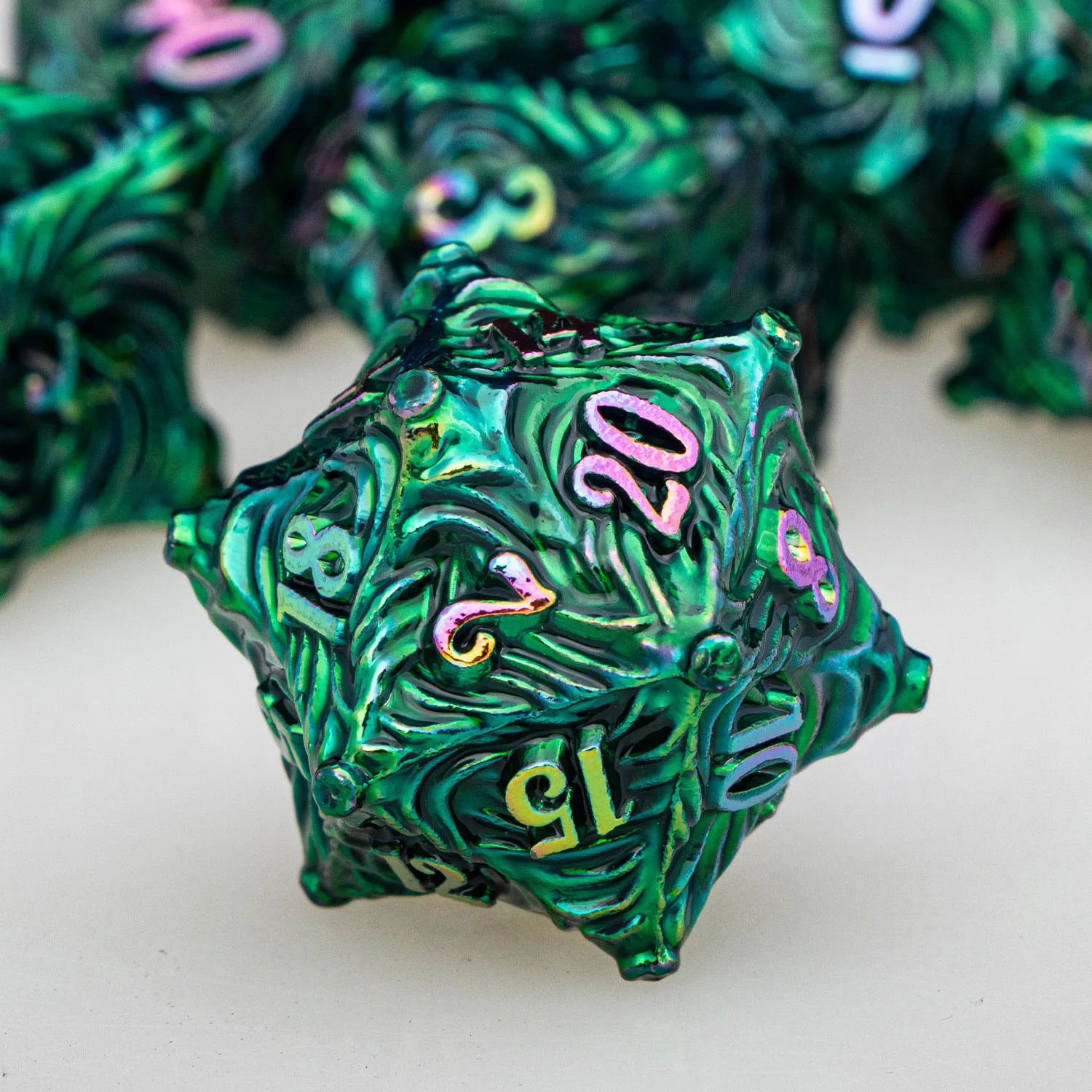 

ARUOHHA DND Metal Dice D+D D6 RPG Polyhedral Red Dice for Dungeon and Dragon Tabletop Role Playing Games D and D D20 Green Dice