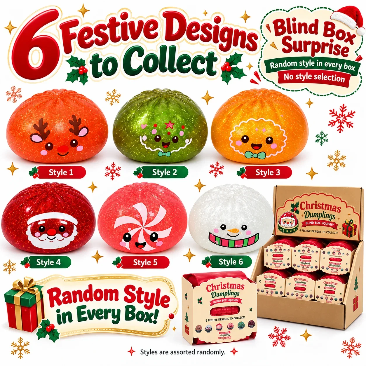 1-5PCS Christmas Squishy Dumpling Mystery Box TPR Slow Rebound Squeeze Sensory Fidget Stress Relief Novelty Stocking Stuffer