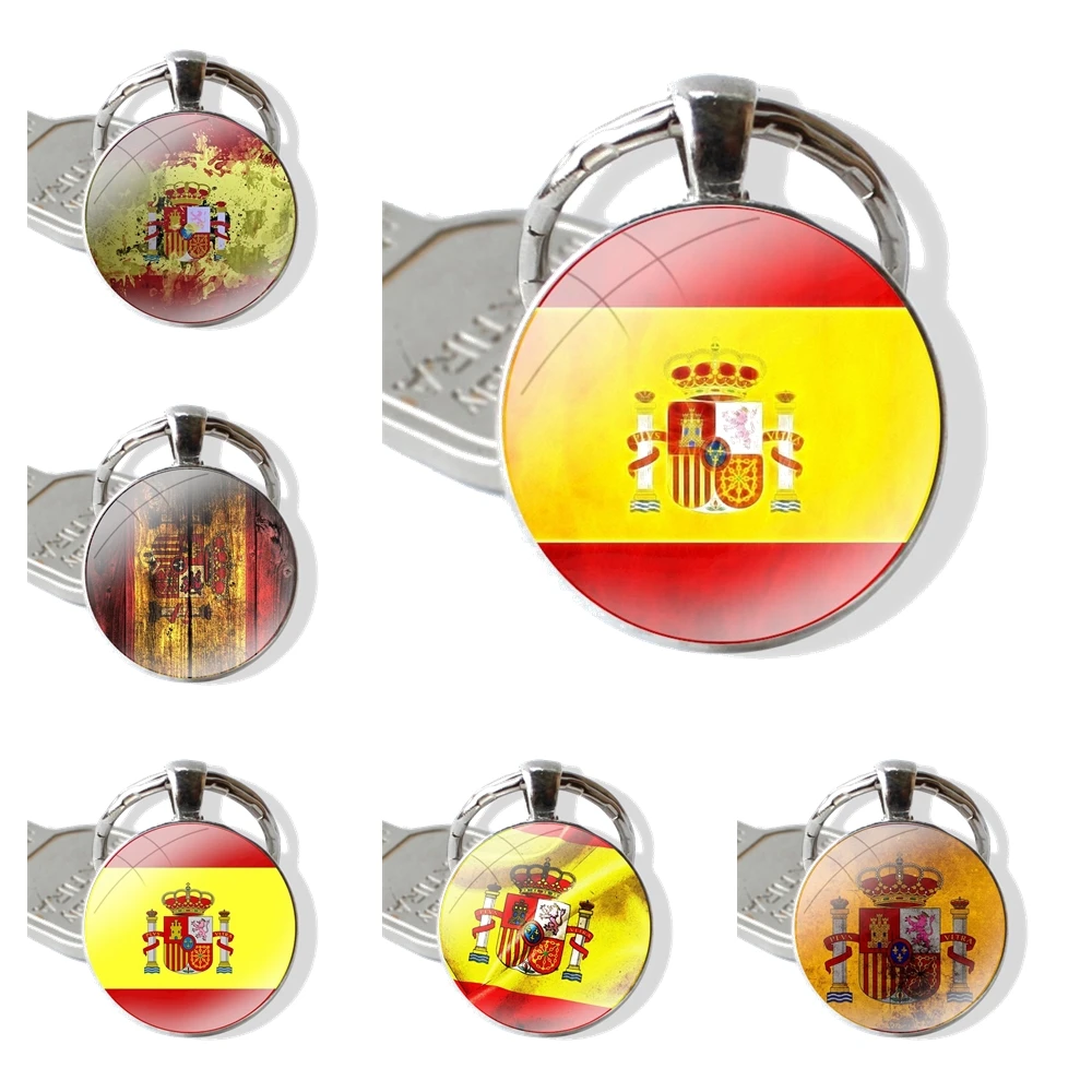 Spanish Flag Spain National Keychain Handmade Glass Cabochon Key Ring Holder Pendant Key Chains