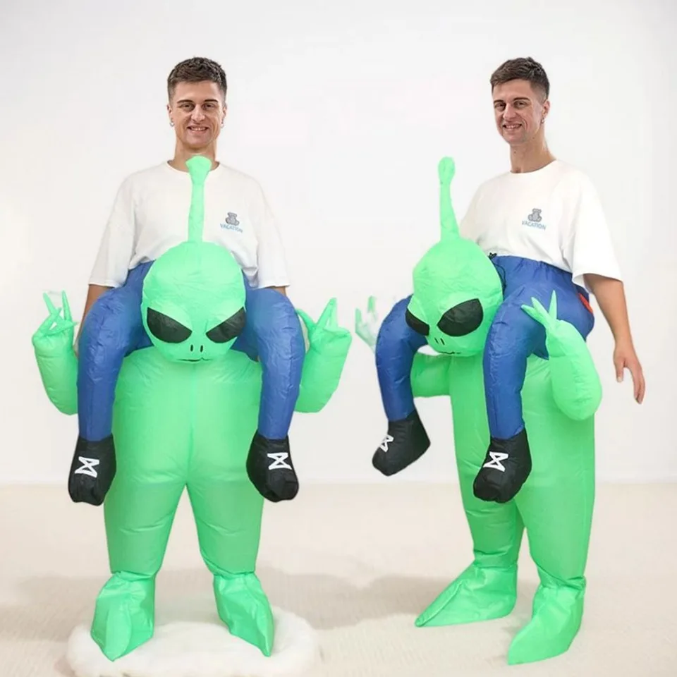 Funny Inflatable Alien Carrying Human Costume for Adults Men Halloween Party Cosplay Fancy Dress Blow Up Suit