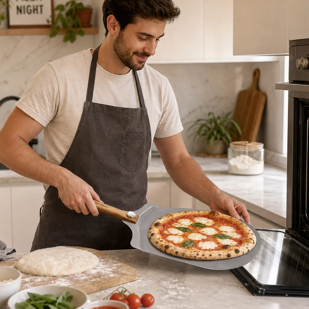 Aluminum Pizza Peel Foldable Wooden Handle Pizza Shovel Non-stick Pizza Paddle for Home Oven Baking Bakeware Tool